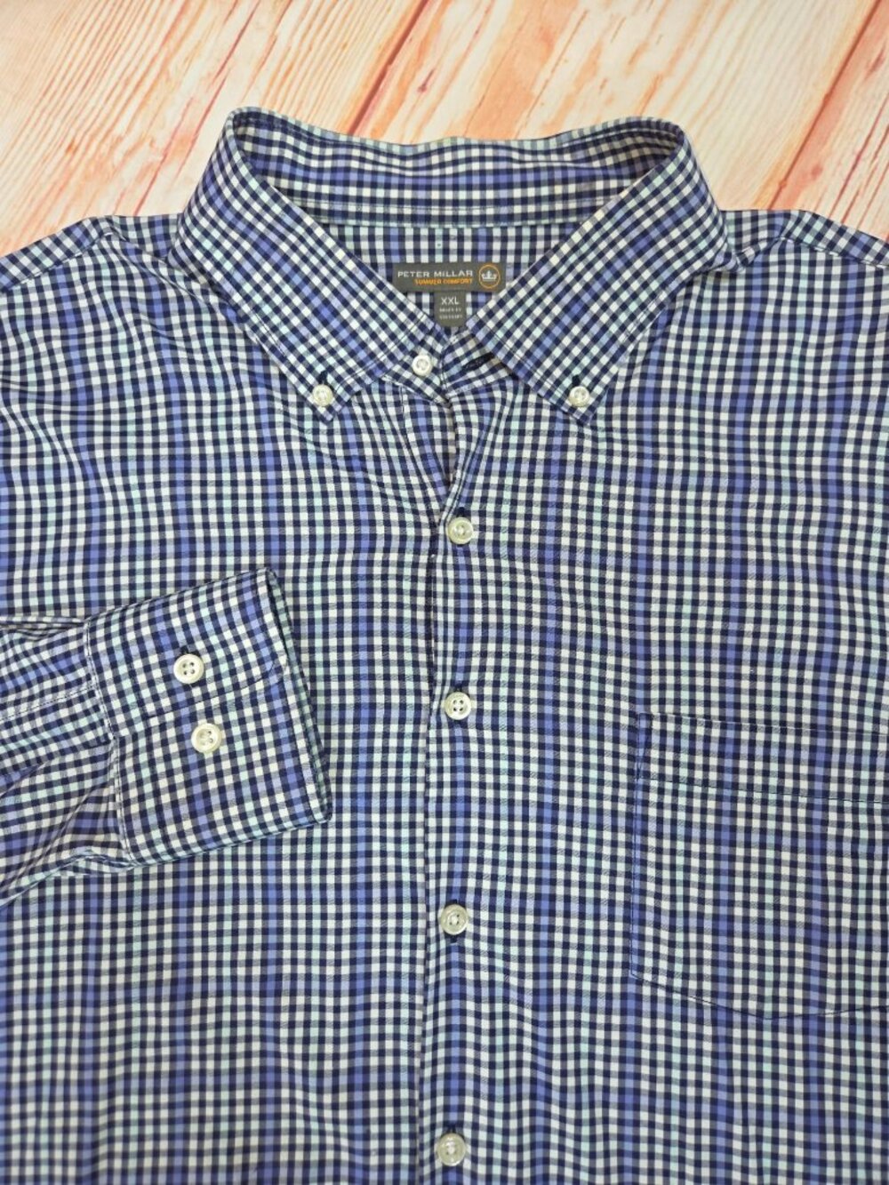 Peter Millar Summer Comfort Blue Check Performance Shirt XXL